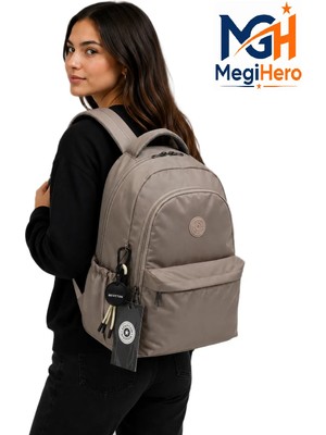 MegiHero 2200 Su Geçirmez Kumaş Okul Çantası Unisex Okul Sırt Çantası Açık Vizon