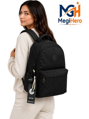 MegiHero 2200 Suya Dayanıklı Kumaş Okul Çantası Unisex Okul Sırt Çantası Siyah