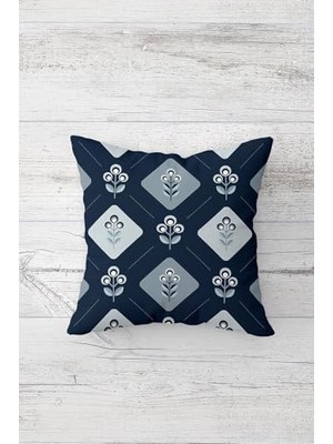 Lacivert Mini Çiçekler Gizli Fermuarlı Kırlent Kılıfı Koltuk Yastık Kılıfı TAKIM(4ADET), Lacivert-Indigo 45 x 45