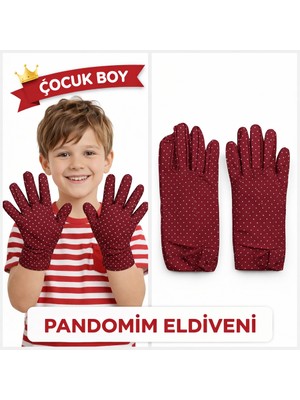 TeknoKapsül Çocuk Boy Pandomim Eldiveni Beyaz Puantiyeli Bordo Renk Gösteri Eldiveni 23 Nisan 19 Mayıs (5643)