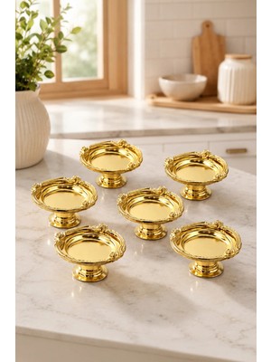 Aksesuar Evreni Modzella Gold 6'lı Set Şekerlik Lokumluk Çerezlik Kahve Yanı Gold Çerçeve Sunumluk Dekoratif Kase