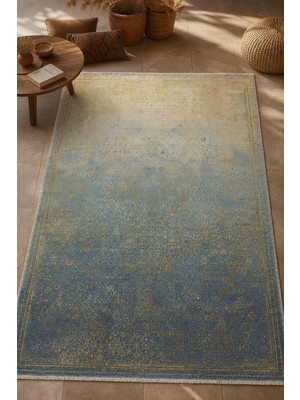 Babil Home Mavi Modern Düz Desen Kendinden Saçak Kilim 3063