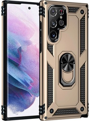 Magicool Samsung Galaxy S23 Ultra Kılıf Sofya Yüzüklü Silikon Kapak - Gold
