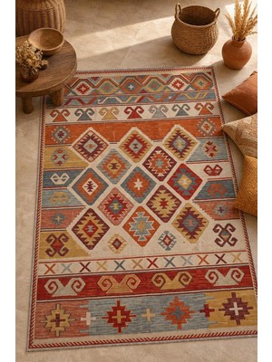 Babil Home Kırmızı Etnik Kendinden Saçak Kilim 3052
