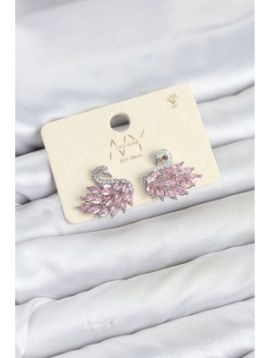 TeknoKapsül Pembe Zirkon Taşlı Gümüş Swan Kuğu Model Kadın Küpe