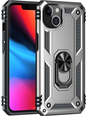 Magicool Iphone 14 Plus Kılıf Sofya Yüzüklü Silikon Kapak - Gümüş