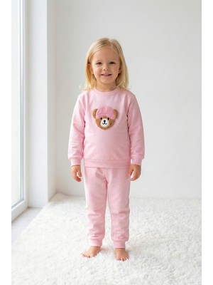 Elbebek Baby Unisex Çocuk %100 Pamuk Şapkalı Ayıcık Nakışlı Alt Üst Eşofman Takımı