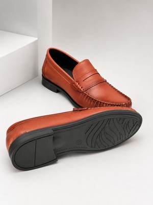 Yalçın Erkek Taba Loafer Ayakkabı – Bağcıksız Tokalı Dikişli Klasik Mokasen Günlük Ayakkabı