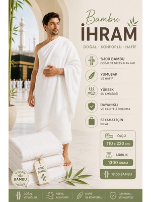 Luna Sacra %100 Bambu 110X220 cm 1300 Gram Yetişkin Hac Umre Ihramı