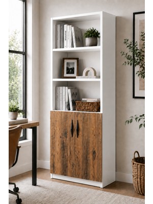 Mossano Nesso Kitaplık Beyaz Çam Çok Amaçlı Dolap Kiler Dolabı 5 Raflı 2 Kapaklı Dolap 180 cm Yükseklik 34 cm Raf Aralığı 60 cm Genişlik 30 cm Derinlik