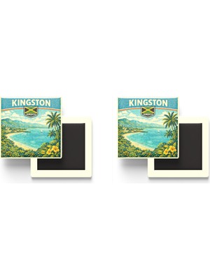 İberk Buzdolap Magnetleri - Jamaika Jamaica Kingston Retro Tema - 2 Adet