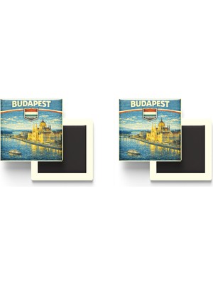 İberk Buzdolap Magnetleri - Macaristan Hungary Budapeşte Retro Tema - 2 Adet