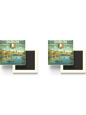 İberk Buzdolap Magnetleri - Irlanda Ireland Dublin Retro Tema - 2 Adet