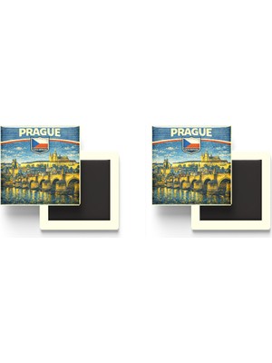 İberk Buzdolap Magnetleri - Çekya Czech Republic Prag Retro Tema - 2 Adet
