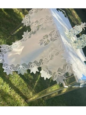 Ceki Home Çeyizlik Kayla Model Krem-Krem 5 Parça Keten Runner Seti Masa Örtüsü No 2323