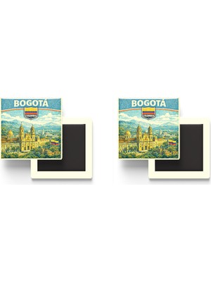 İberk Buzdolap Magnetleri - Kolombiya Colombia Bogotá Retro Tema - 2 Adet