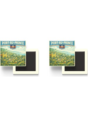 İberk Buzdolap Magnetleri - Haiti Port-Au-Prince Retro Tema - 2 Adet