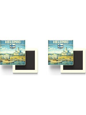 İberk Buzdolap Magnetleri - Finlandiya Finland Helsinki Retro Tema - 2 Adet