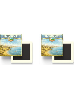 İberk Buzdolap Magnetleri - Cibuti Djibouti Cibuti Retro Tema - 2 Adet
