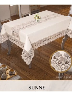 Ceki Home Sunny Krem-Gold 160X260 cm Parlak Keten Masa Örtüsü Şık Yemek Masası Dekoru