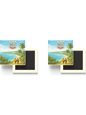 İberk Buzdolap Magnetleri - Fiji Suva Retro Tema - 2 Adet