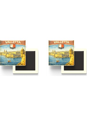 İberk Buzdolap Magnetleri - Malta Valletta Retro Tema - 2 Adet