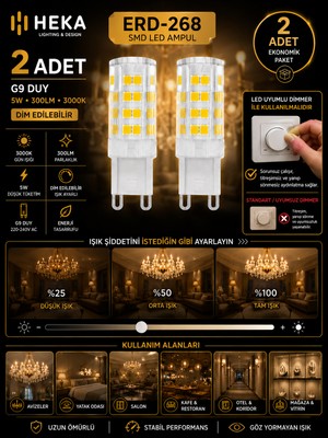 Avarson (2 Adet) Heka 5W Günışığı (3000K) G9 Duylu dim Edilebilir LED Kapsül Ampul
