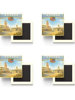 İberk Buzdolap Magnetleri - Eritre Eritrea Asmara Retro Tema - 4 Adet