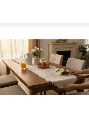 Ceki Home Simella Altın Simli Işlemeli Masa Runneri 50X140 cm Şık Masa Dekoru