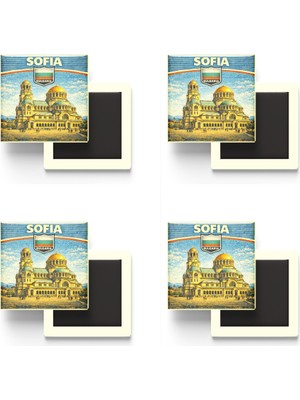 İberk Buzdolap Magnetleri - Bulgaristan Bulgaria Sofya Retro Tema - 4 Adet