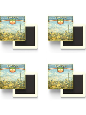 İberk Buzdolap Magnetleri - Iran Tahran Retro Tema - 4 Adet