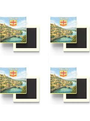 İberk Buzdolap Magnetleri - Gürcistan Georgia Tiflis Retro Tema - 4 Adet