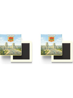 İberk Buzdolap Magnetleri - Belarus Minsk Retro Tema - 2 Adet