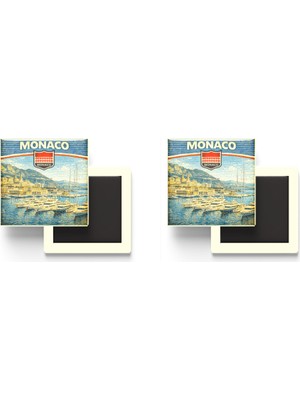 İberk Buzdolap Magnetleri - Monako Monaco Retro Tema - 2 Adet