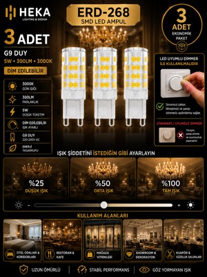 Avarson (3 Adet) Heka 5W Günışığı (3000K) G9 Duylu dim Edilebilir LED Kapsül Ampul