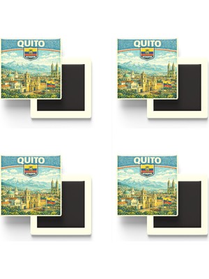İberk Buzdolap Magnetleri - Ekvador Ecuador Quito Retro Tema - 4 Adet