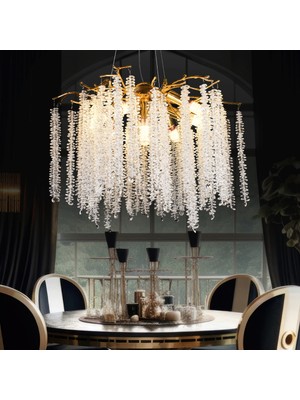 Empressco Dina Serip Gold Kaplamalı Modern Tasarım Salon Kristal Sarkıt Avize