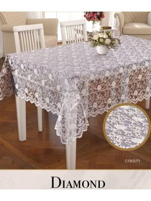 Ceki Home Keten Kendinden Runnerli Masa Örtüsü Diorra Model 160X260 cm Krem-Gold Yemek Örtüsü