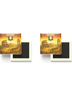 İberk Buzdolap Magnetleri - Italya Italy Roma Retro Tema - 2 Adet