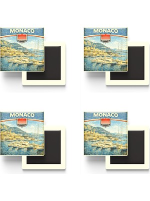 İberk Buzdolap Magnetleri - Monako Monaco Retro Tema - 4 Adet