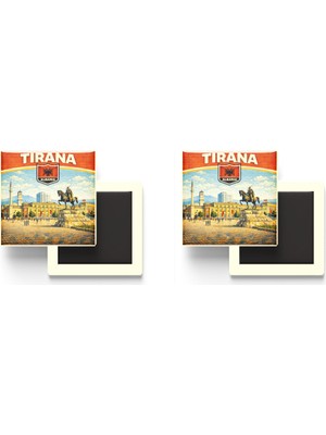 İberk Buzdolap Magnetleri - Arnavutluk Albania Tiran Retro Tema - 2 Adet
