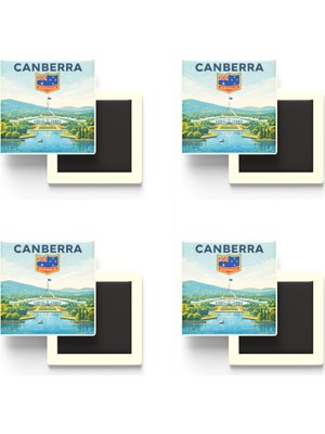 İberk Buzdolap Magnetleri - Avustralya Australia Canberra Retro Tema - 4 Adet