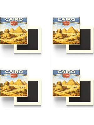 İberk Buzdolap Magnetleri - Mısır Egypt Kahire Retro Tema - 4 Adet
