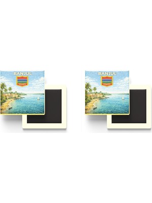 İberk Buzdolap Magnetleri - Gambiya Gambia Banjul Retro Tema - 2 Adet