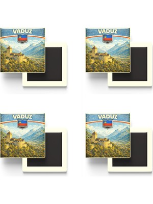 İberk Buzdolap Magnetleri - Lihtenştayn Liechtenstein Vaduz Retro Tema - 4 Adet