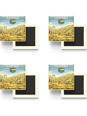 İberk Buzdolap Magnetleri - Ürdün Jordan Amman Retro Tema - 4 Adet