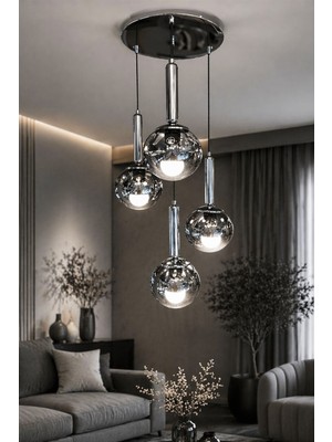 Empressco Globe Black & Silver Quad Plafonyer Krom Cam Avize