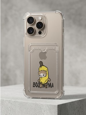 TKÇ iPhone 16 Pro Max Boş Yapma Muz Detaylı Kart Bölmeli Şeffaf Telefon Kılıfı