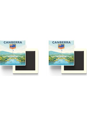 İberk Buzdolap Magnetleri - Avustralya Australia Canberra Retro Tema - 2 Adet