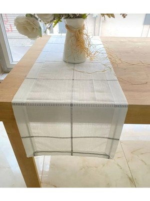 Ceki Home Belena Gri Çizgili Tek Runner 30/130 cm Masa Üzeri Dekoratif Runner
